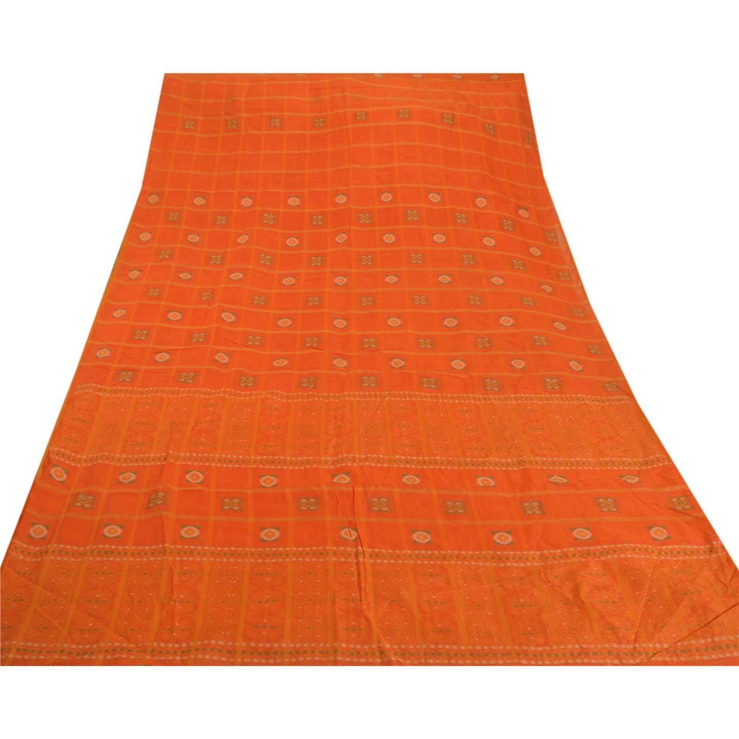 Sanskriti Vintage Orange Sarees Blend Cotton Woven Craft 5 YD Soft Sustainable Fabric Sari
