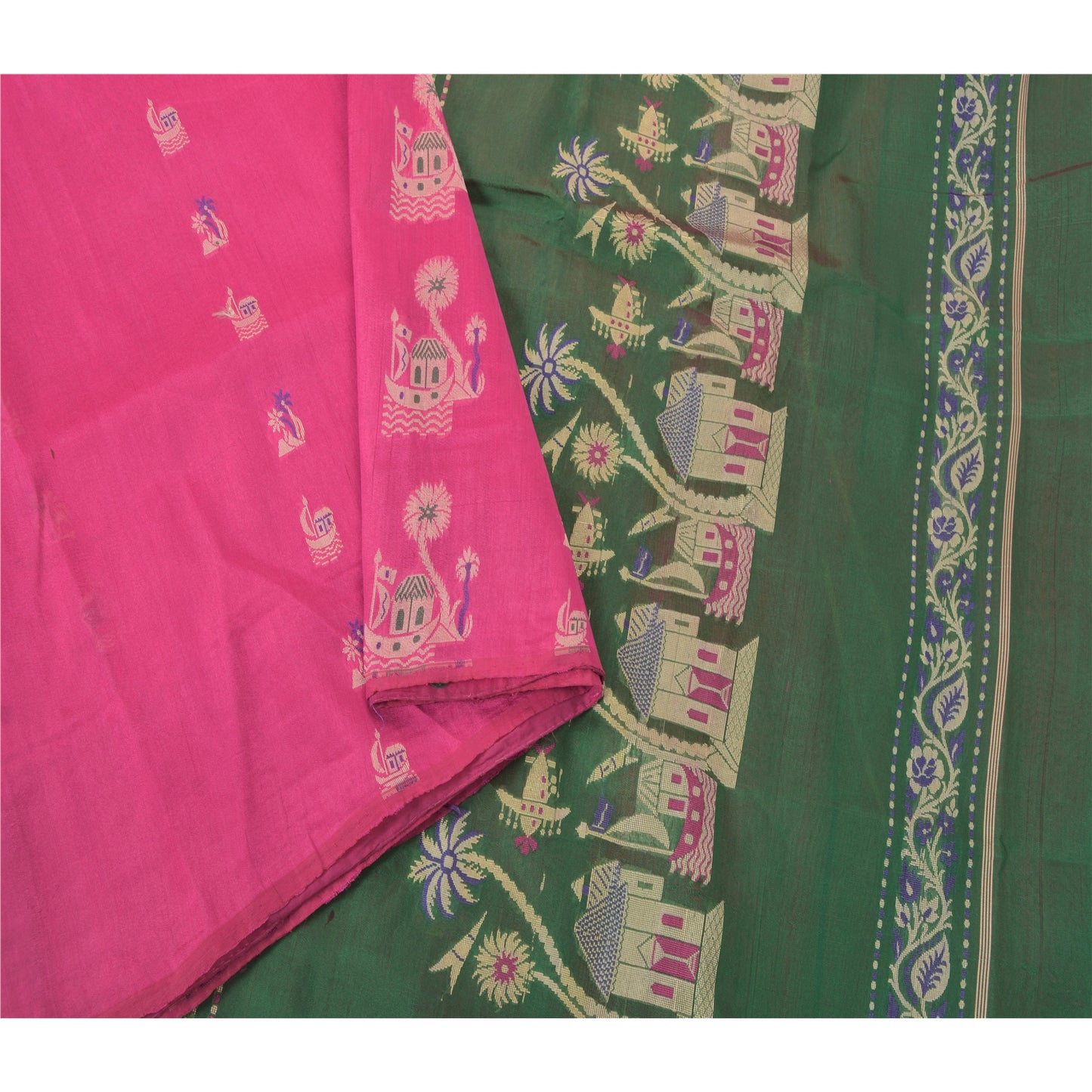 Sanskriti Vintage Pink Indian Sari Blend Silk Woven Craft Sustainable Fabric Premium Sarees