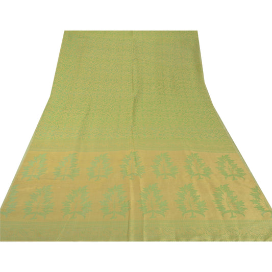 Sanskriti Vintage Green Saree Blend Silk Woven Craft 5 Yd Sustainable Fabric Premium Sari