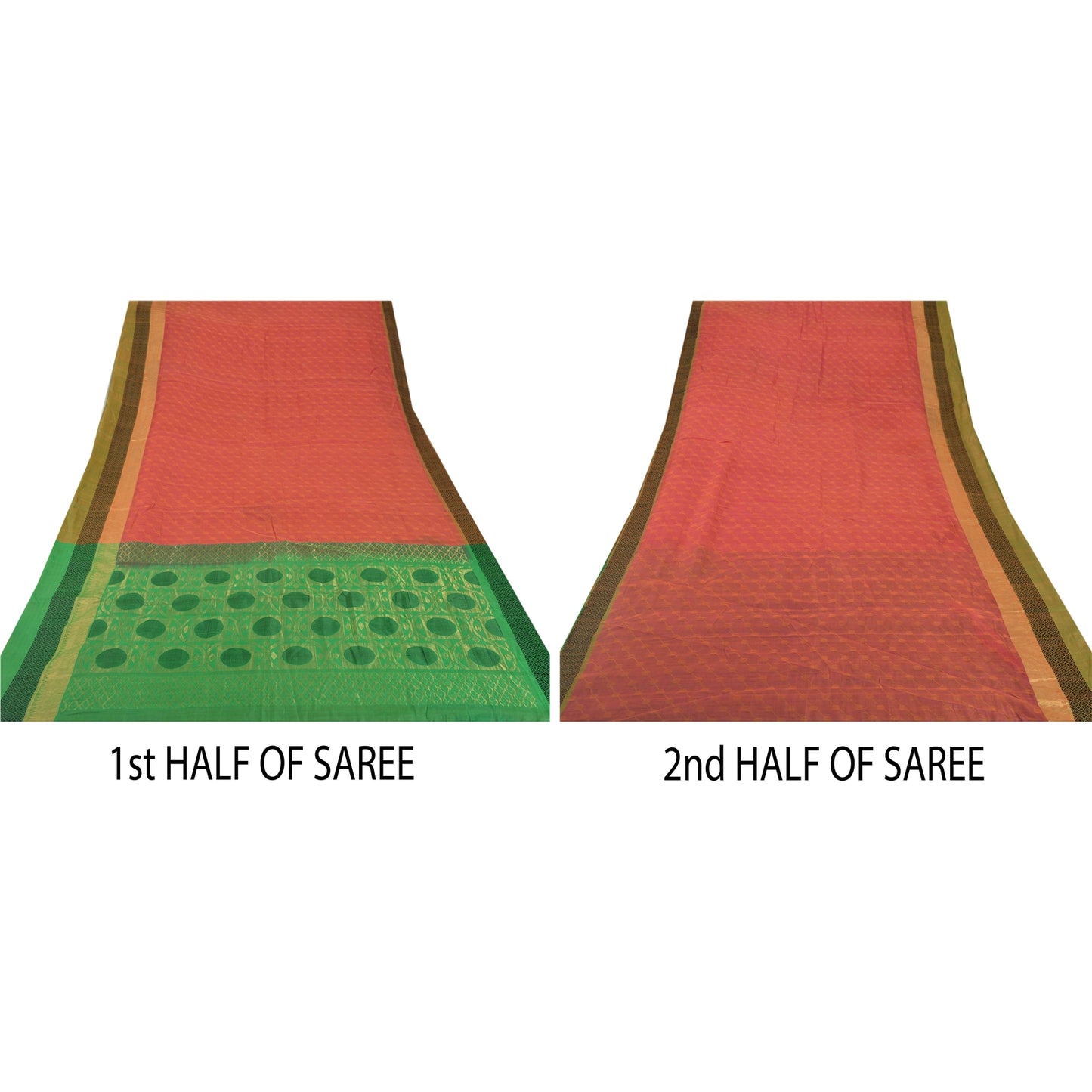 Sanskriti Vintage Peach Saree Blend Cotton Woven Craft 5 Yd Sustainable Fabric Premium Sari