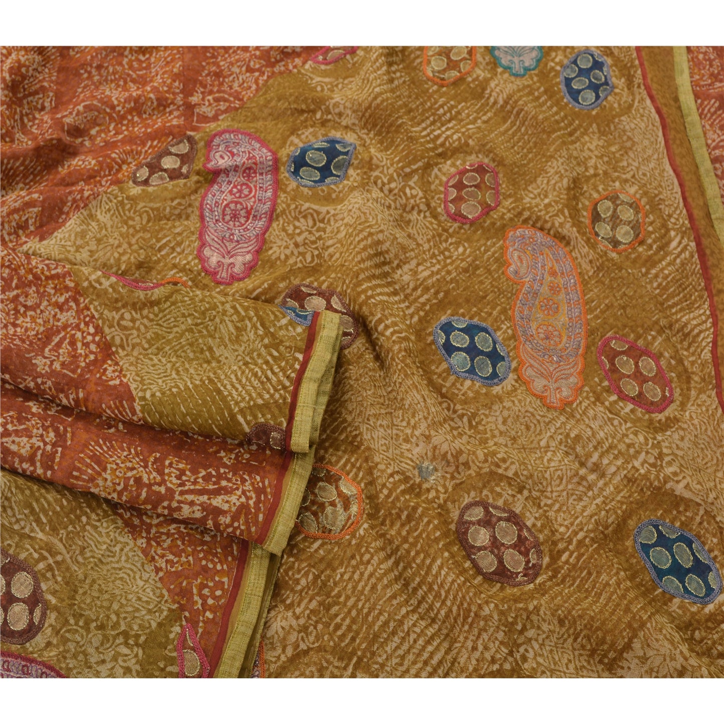 Сари из чистого шелка-жоржета с вышивкой из натуральной ткани для рукоделия