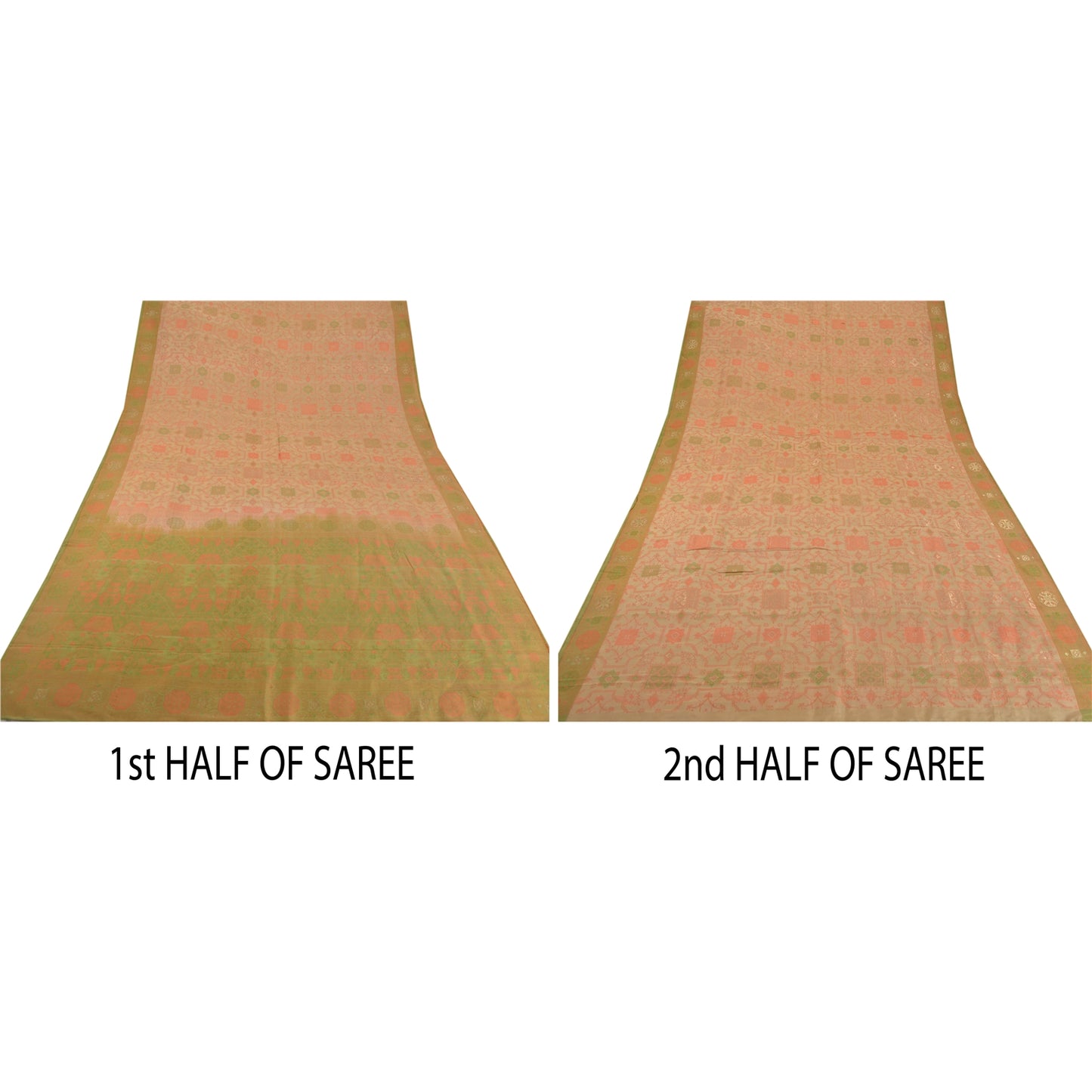 Sanskriti Vintage Cream Saree Pure Silk Woven Craft 5 Yd Sustainable Fabric Premium Sari