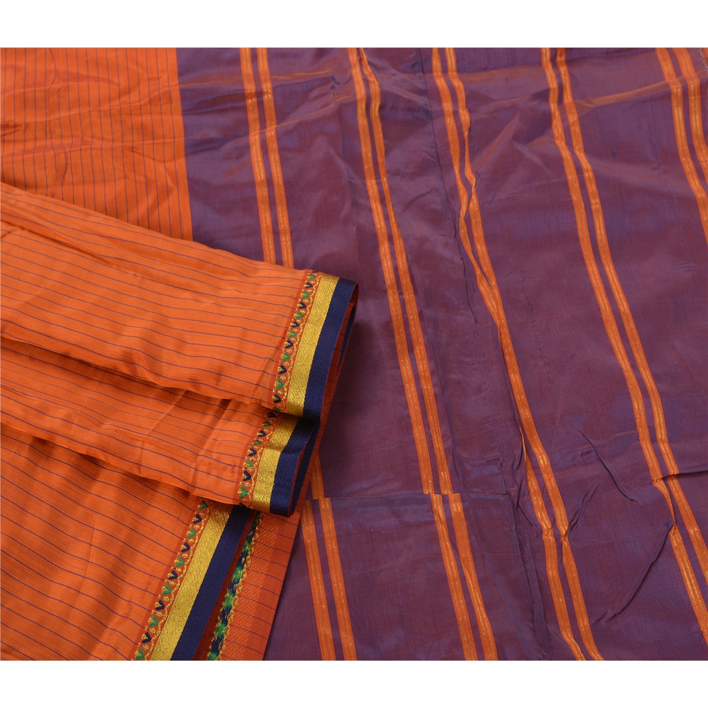 Sanskriti Vintage Orange Saree Blend Silk Woven Craft 5 Yd Sustainable Fabric Premium Sari