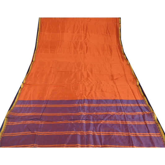 Sanskriti Vintage Orange Saree Blend Silk Woven Craft 5 Yd Sustainable Fabric Premium Sari