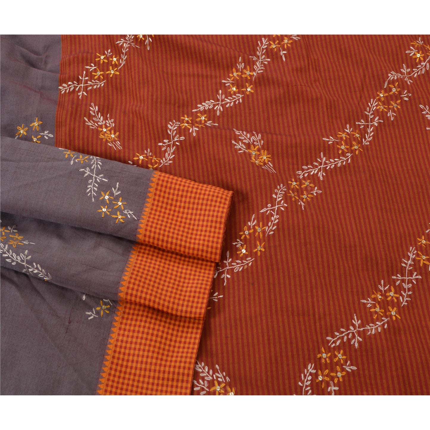 Sanskriti Vintage Grey Saree Blend Cotton Hand Beaded Craft Sustainable Fabric Premium Sari