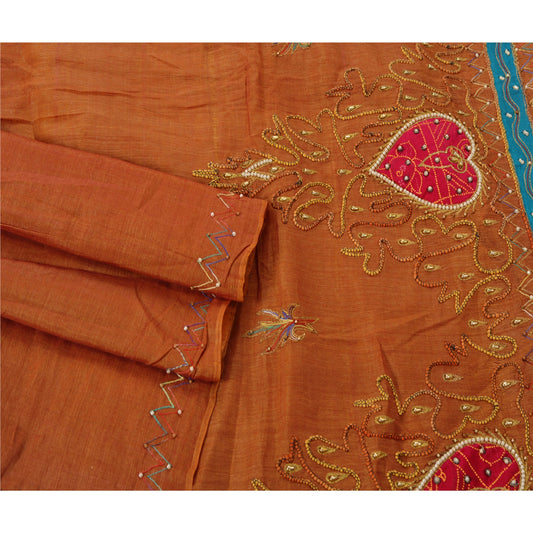 Сари из хлопковой смеси Sanskriti Vintage Brown, ручная работа, бисерное сари, 5 ярдов, устойчивая ткань
