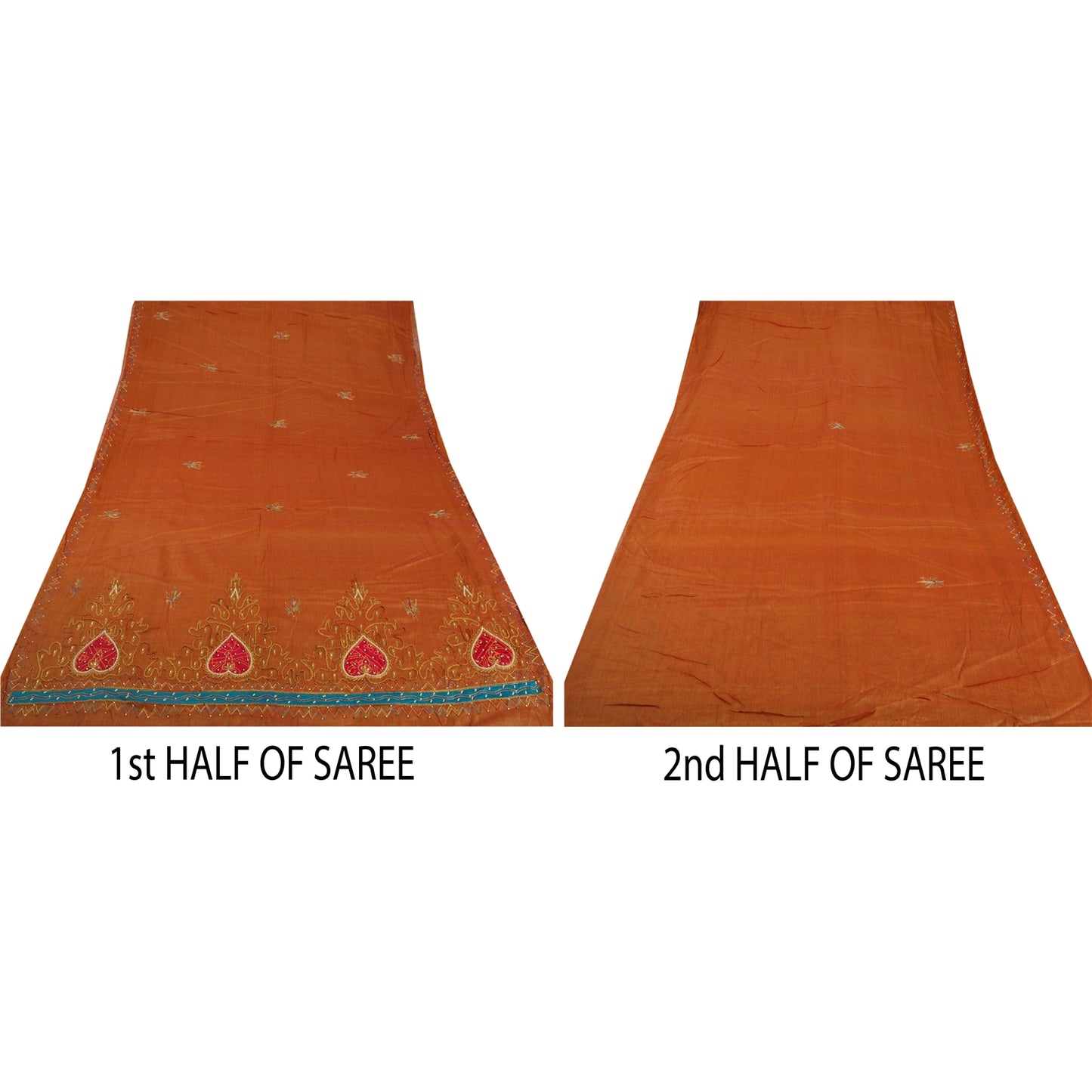 Sanskriti Vintage Brown Saree Blend Cotton Hand Beaded Craft 5 Yd Sustainable Fabric Sari