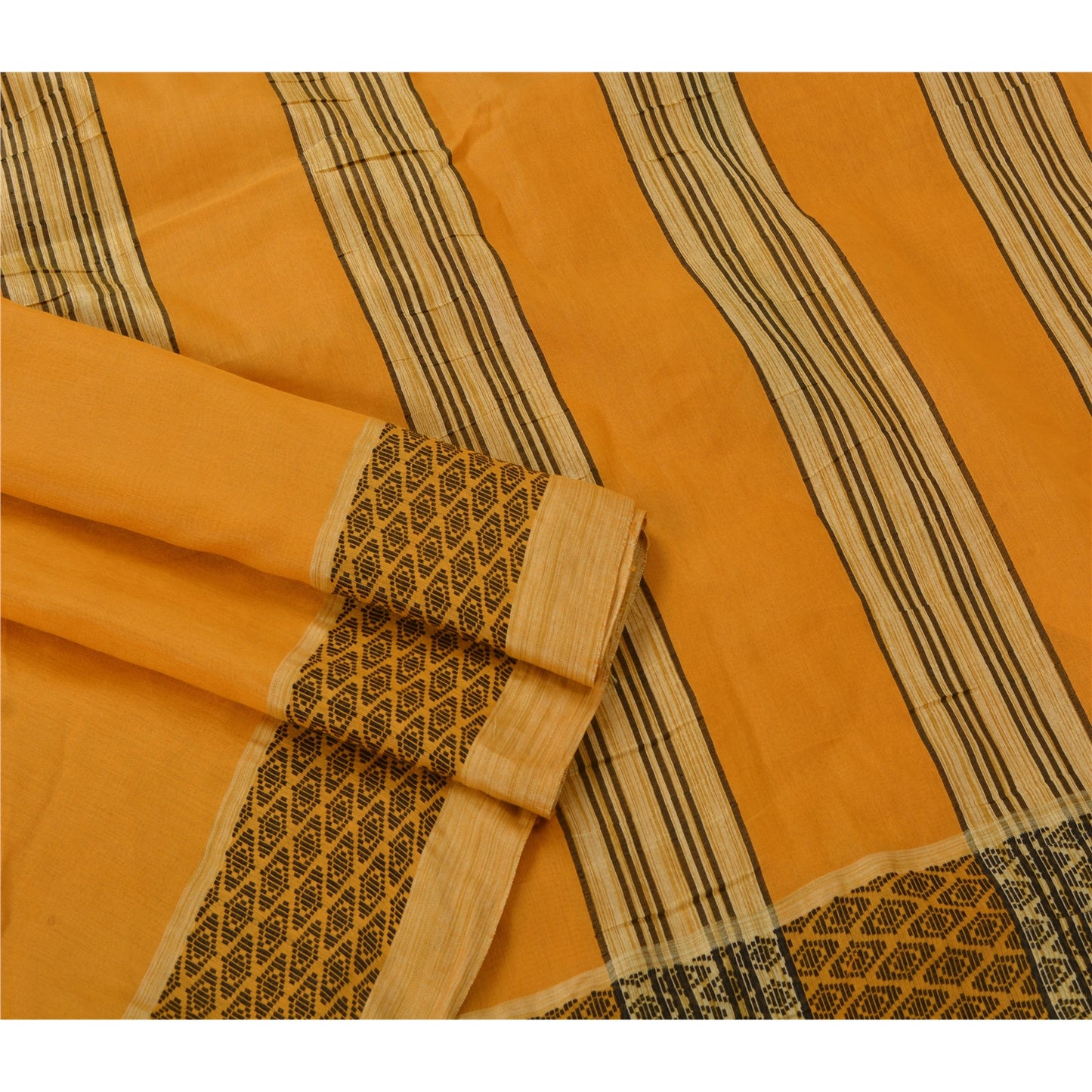 Sanskriti Vintage Saffron Saree Art Silk Woven Craft 5 Yd Sustainable Fabric Premium Sari