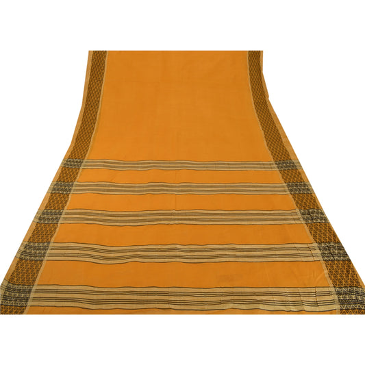 Sanskriti Vintage Saffron Saree Art Silk Woven Craft 5 Yd Sustainable Fabric Premium Sari