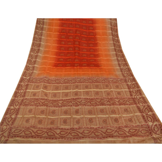 Sanskriti Vintage Saree Pure Silk Hand Embroidered Craft 5Yd Sustainable Fabric Painted Sari