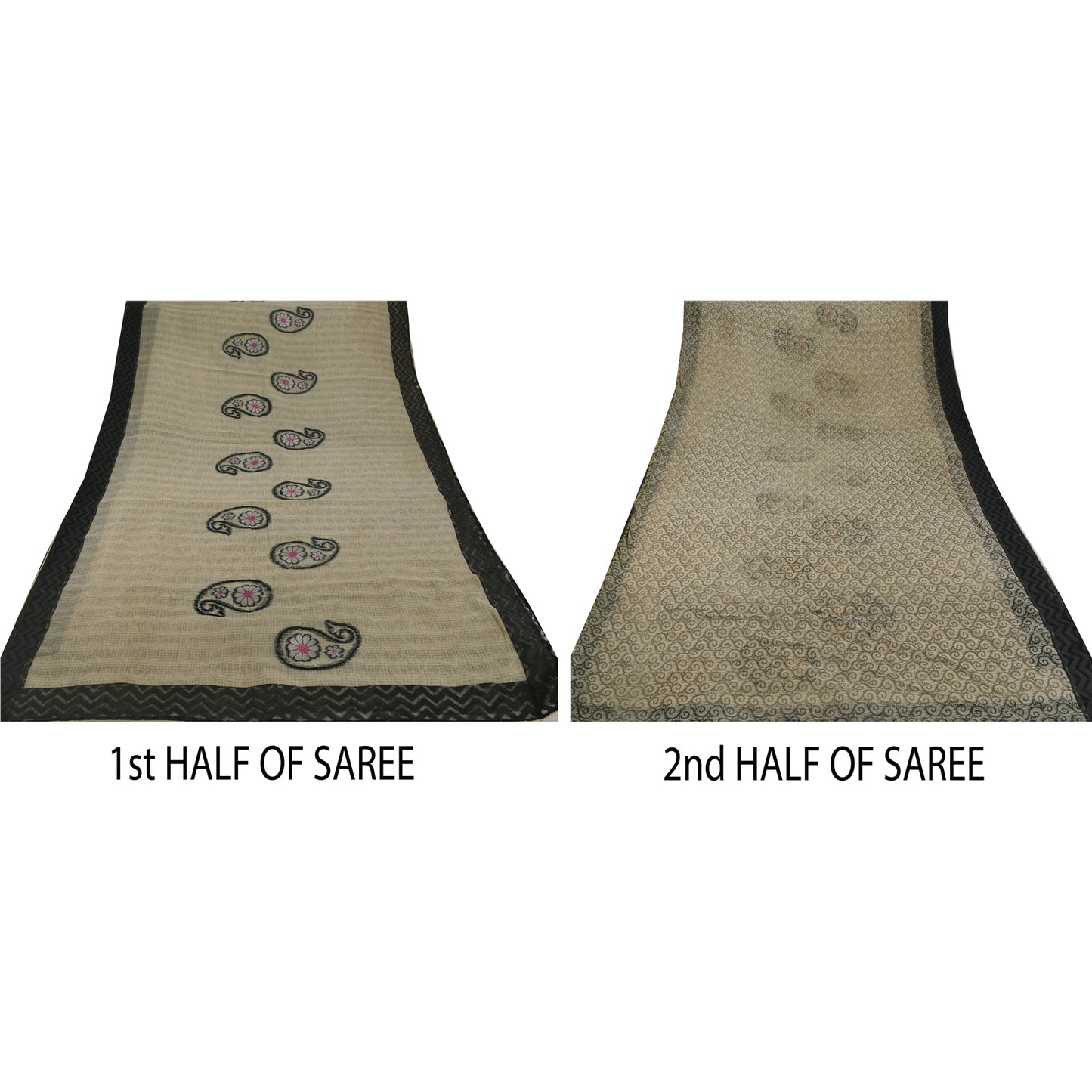 Санскрити Винтаж Кремовое Сари Искусство Шелк Вышитый Тканый Ремесло 5 Ярдов Устойчивая Ткань Сари