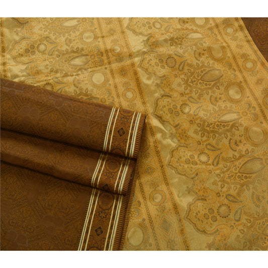 Sanskriti Vintage Brown Saree Art Silk Woven Craft 5Yd Sustainable Fabric Decor Premium Sari