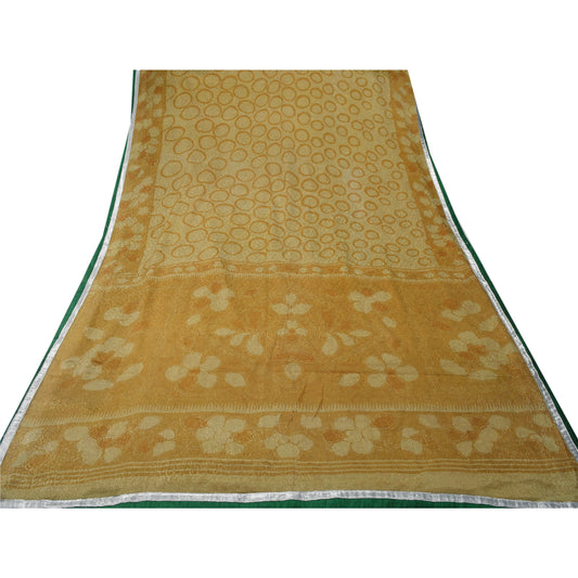 Sanskriti Vintage Green Saree Blend Silk Woven Embroidered Craft 5Yd Sustainable Fabric Sari