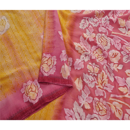 Sanskriti Vintage Saffron Saree Pure Georgette Silk Embroidery Craft Sustainable Fabric Sari