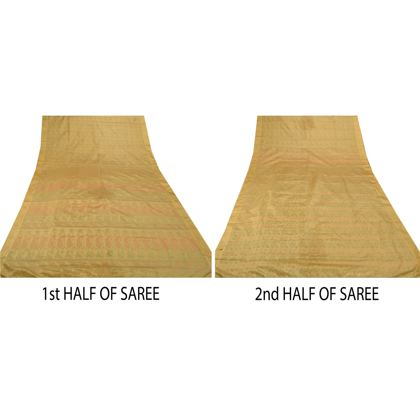 Sanskriti Vintage Cream Sarees Art Silk Woven Craft Sustainable Fabric Premium 5 Yard Sari