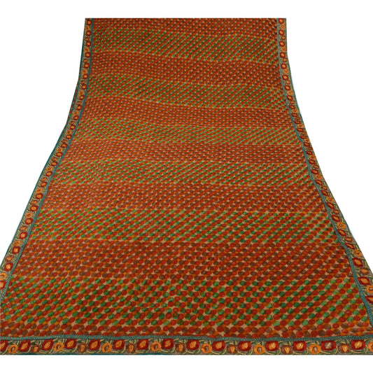 Sanskriti Vintage Sarees Pure Georgette Silk Embroidered Sustainable Fabric Bollywood Sari