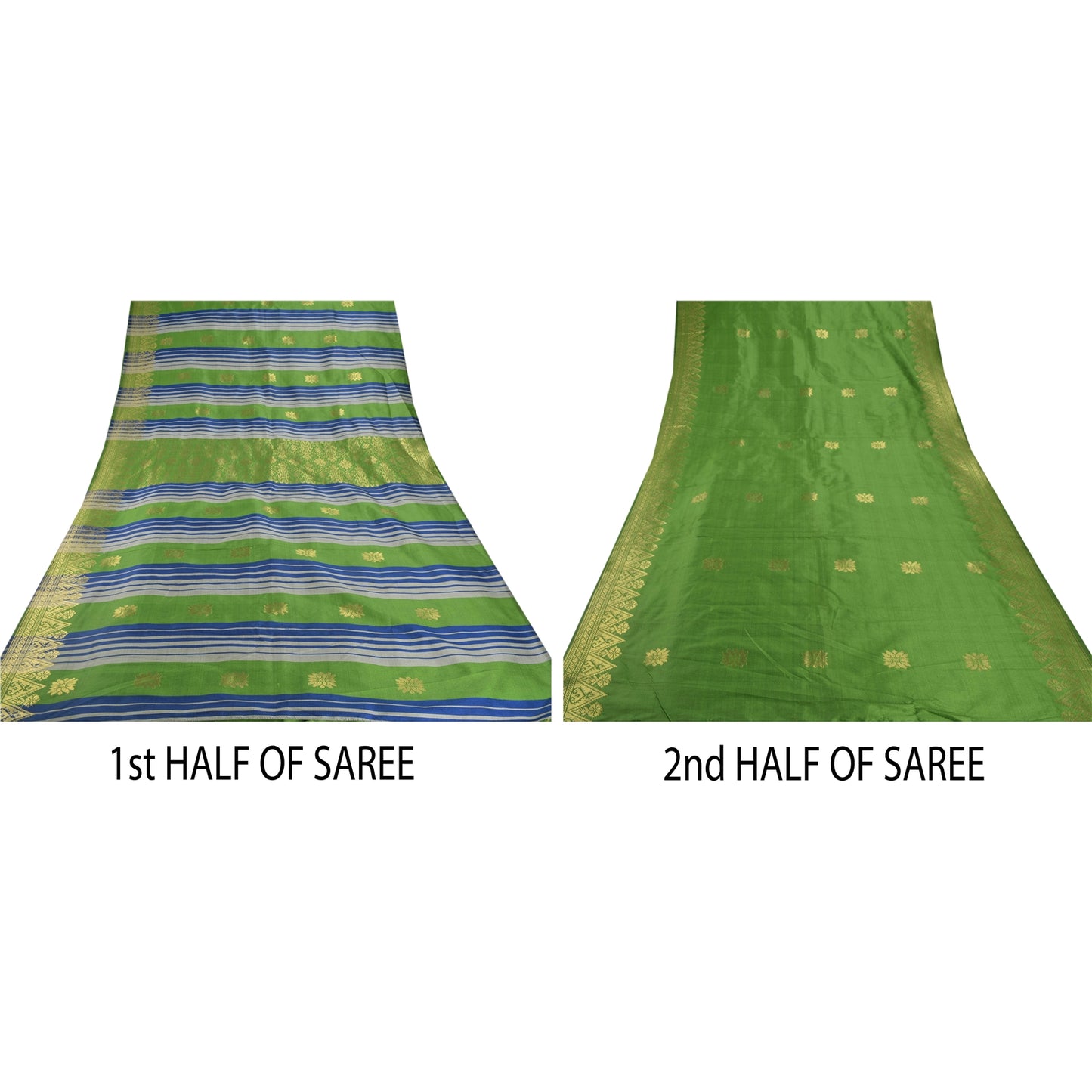 Sanskriti Vintage Grøn Sari Kunstsilke Brokade Vævet Håndværk Bæredygtigt Stof Premium Sari