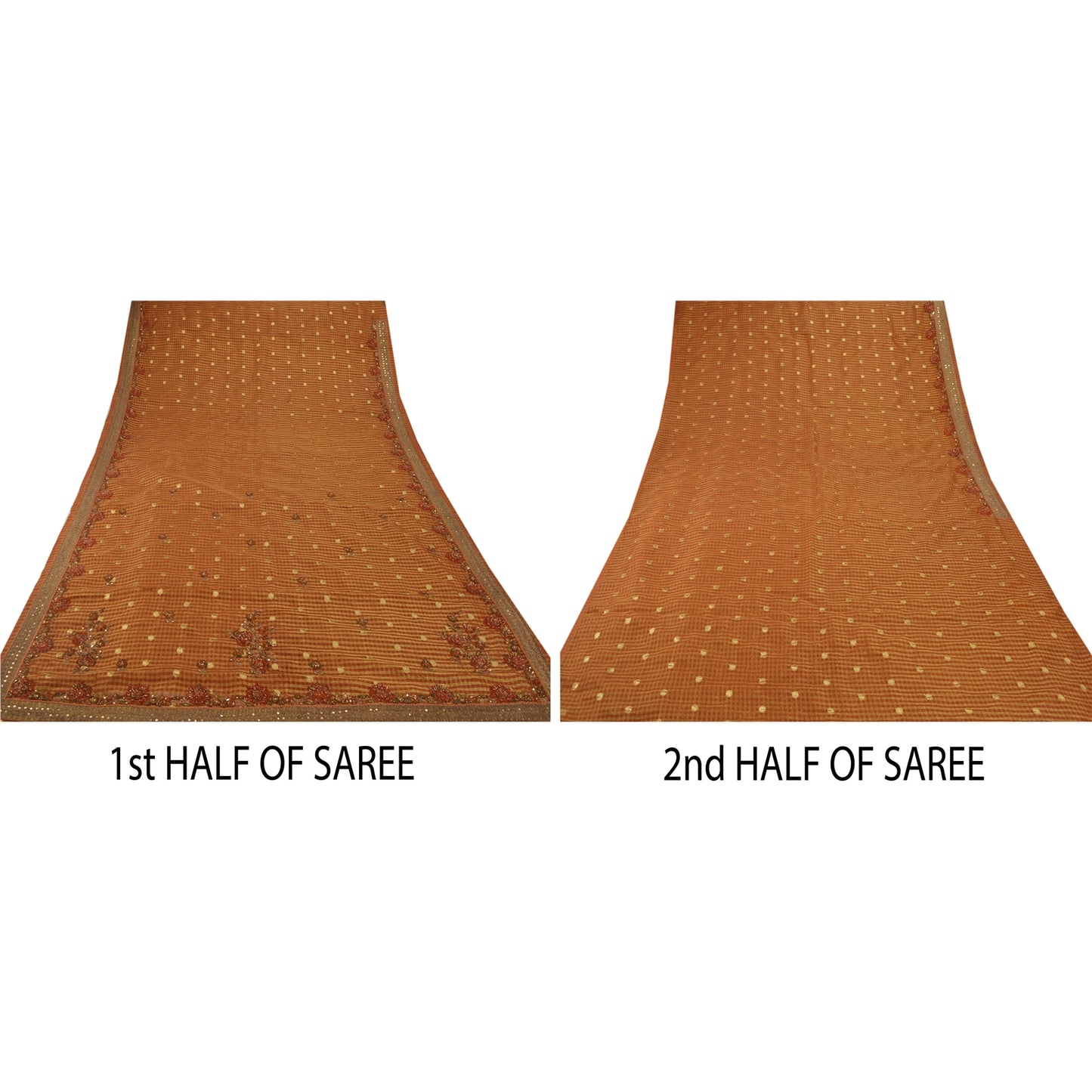 Sanskriti Vintage Sari Kunstsilke Håndperlevævet Håndværk Bæredygtigt Stof Etnisk Sari