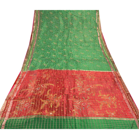 Sanskriti Vintage Green Saree Pure Silk Woven Painted Craft Sustainable Fabric Premium Sari