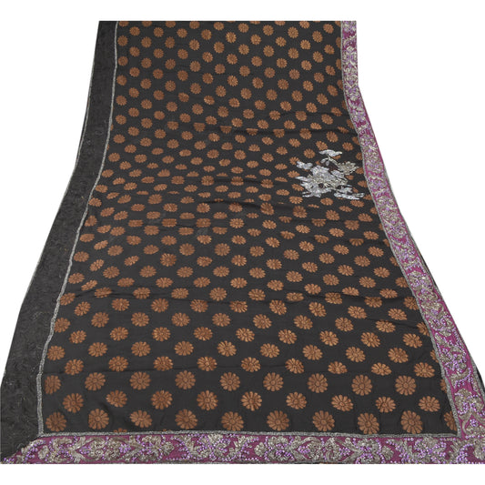 Sanskriti Vintage Saree Pure Georgette Silk Hand Beaded Sari Sustainable Fabric Blouse Piece