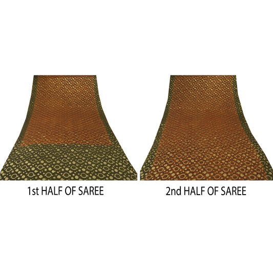 Sanskriti Vintage Green Sarees Blend Georgette Woven Craft Sustainable Fabric Premium Sari