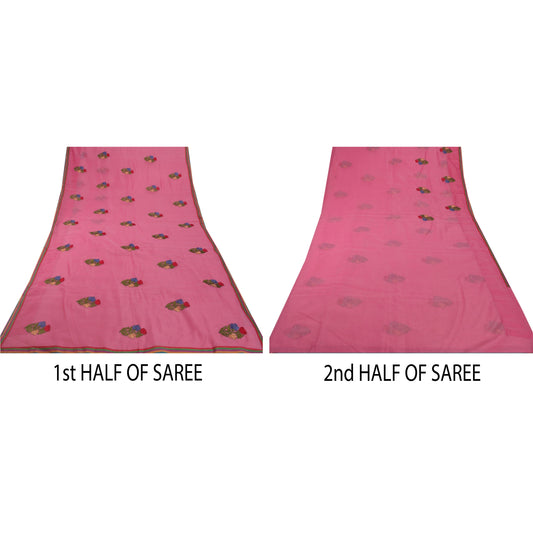 Sanskriti Vintage Pink Indian Sari Art Silk Embroidered Sarees Craft Sustainable Fabric