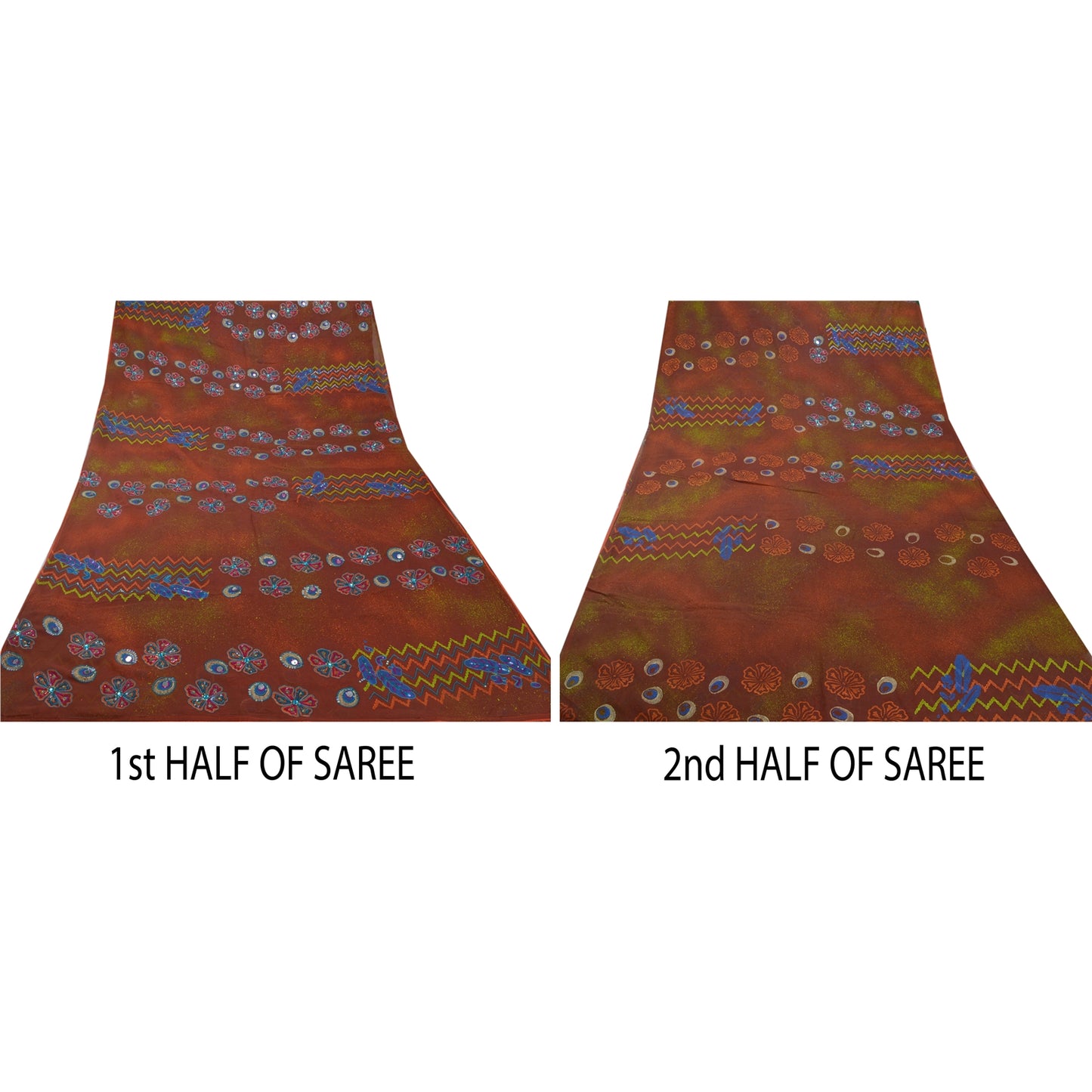 Sanskriti Vintage Sarees Pure Georgette Silk Hand Beaded Painted Sustainable Fabric Sari