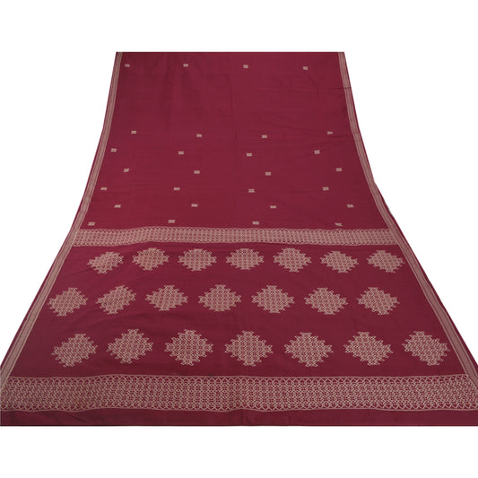 Sanskriti Vintage Dark Red Saree Art Silk Woven Craft Sustainable Fabric Premium 5 Yd Sari