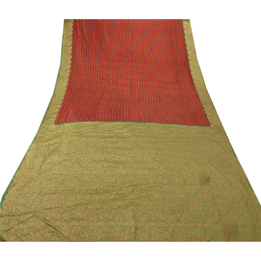 Sanskriti Vintage Dark Red Saree 100% Pure Silk Woven Craft Sustainable Fabric 5 Yard Sari