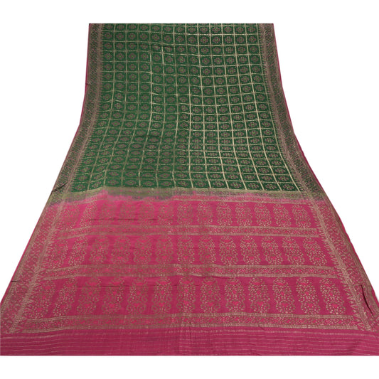 Sanskriti Vintage Green Saree 100% Pure Silk Woven Brocade Craft Sustainable Fabric Sari