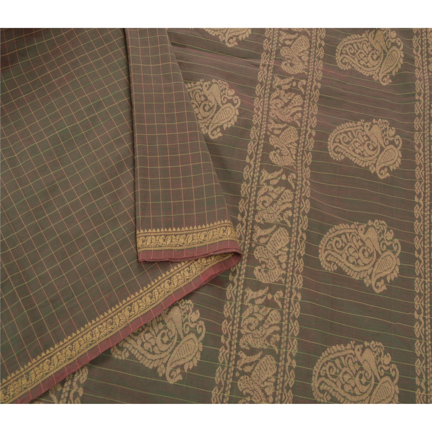 Sanskriti Vintage Green Saree Blend Silk Woven Craft Sustainable Fabric Premium 5 Yard Sari