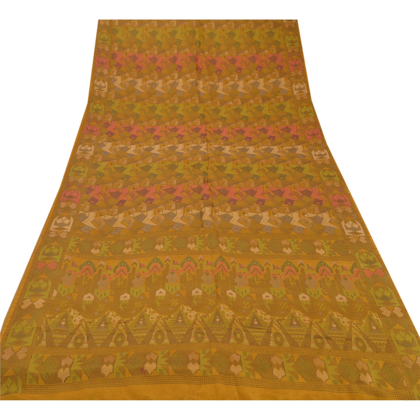 Санскритские винтажные горчичные индийские сари из чистого шелка, тканая ремесленная устойчивая ткань, 5 ярдов сари