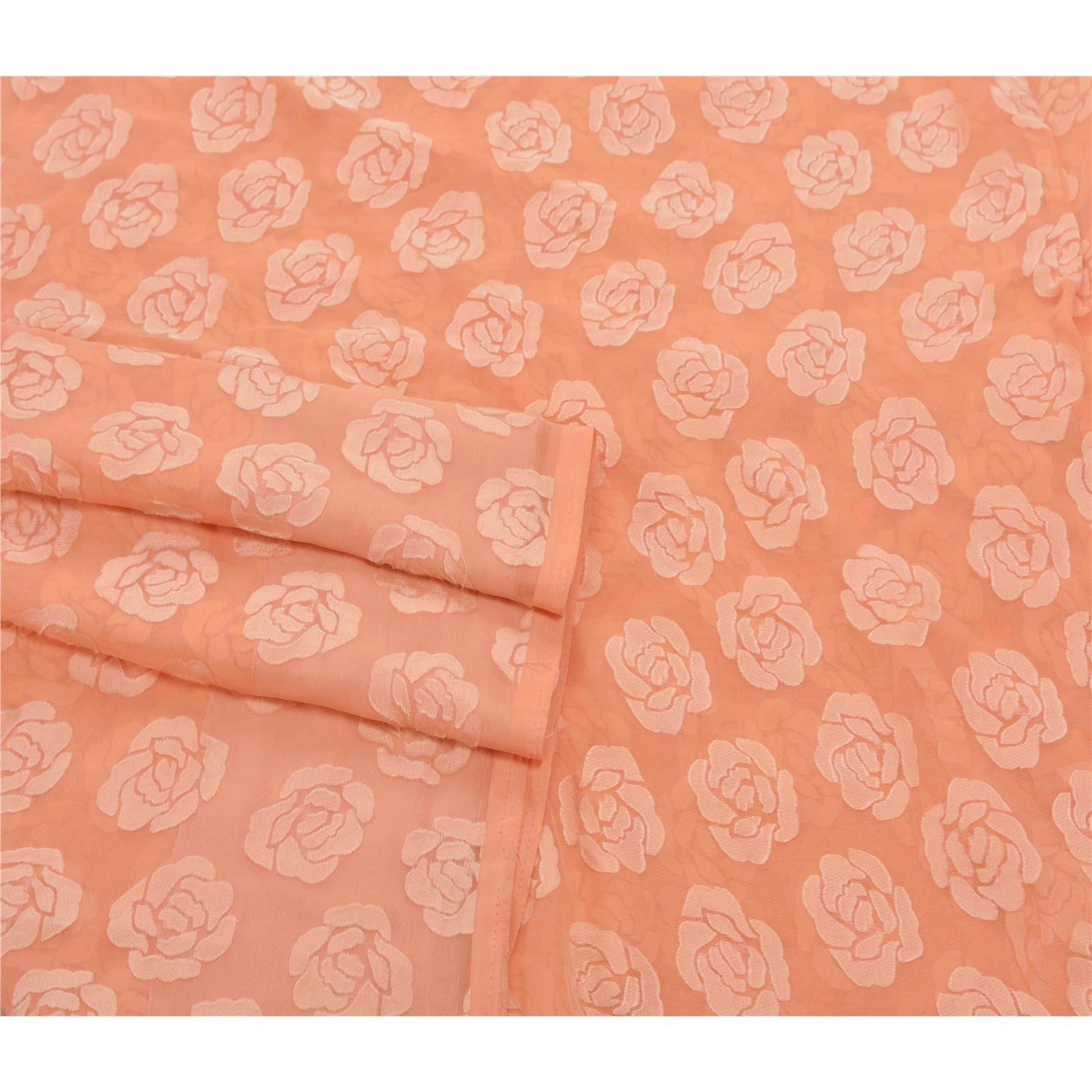Sanskriti Vintage Peach Saree Georgette Brasso Work Sari Craft Premium Sustainable Fabric