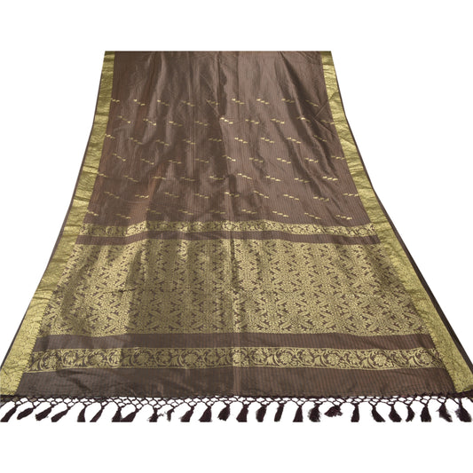Sanskriti Vintage Brown Saree Art Silk Woven Brocade Craft Sustainable Fabric Zari Sari