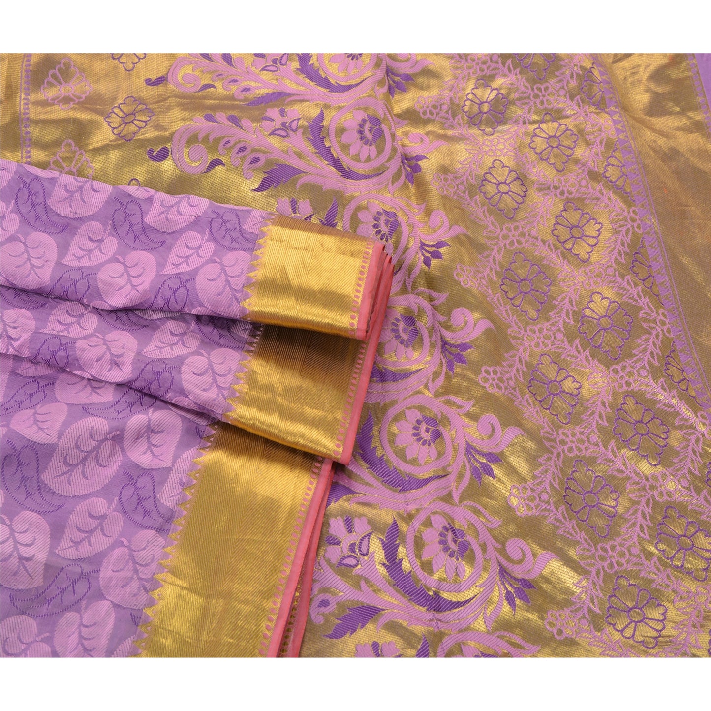 Санскритское винтажное фиолетовое сари из атласной парчи, ремесленное экологически чистое сари из ткани Zari Work