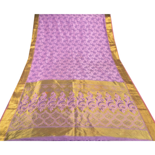 Санскритское винтажное фиолетовое сари из атласной парчи, ремесленное экологически чистое сари из ткани Zari Work