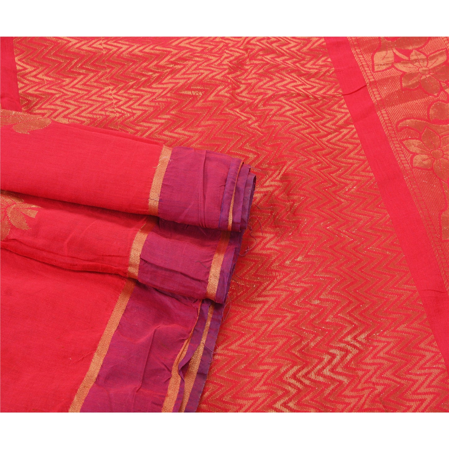 Sanskriti Vintage Pink Saree Cotton Woven Brocade Craft Sustainable Fabric Zari Work Sari
