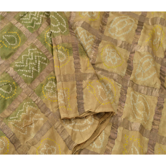 Sanskriti Vintage Green Sarees Pure Silk Hand Beaded Bandhani Sari Sustainable Fabric