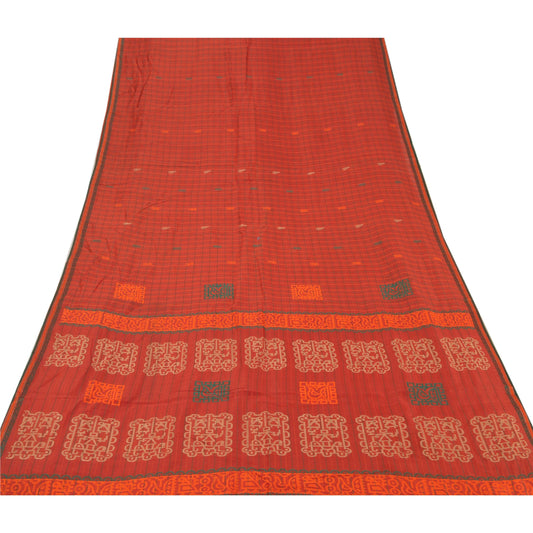 Sanskriti Vintage Rusty Orange Saree Blend Silk Woven Craft Sustainable Fabric Premium Sari