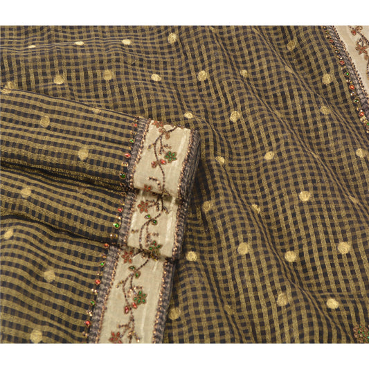 Sanskriti Vintage Black Indian Sari Art Silk Hand Beaded Sarees Woven Sustainable Fabric