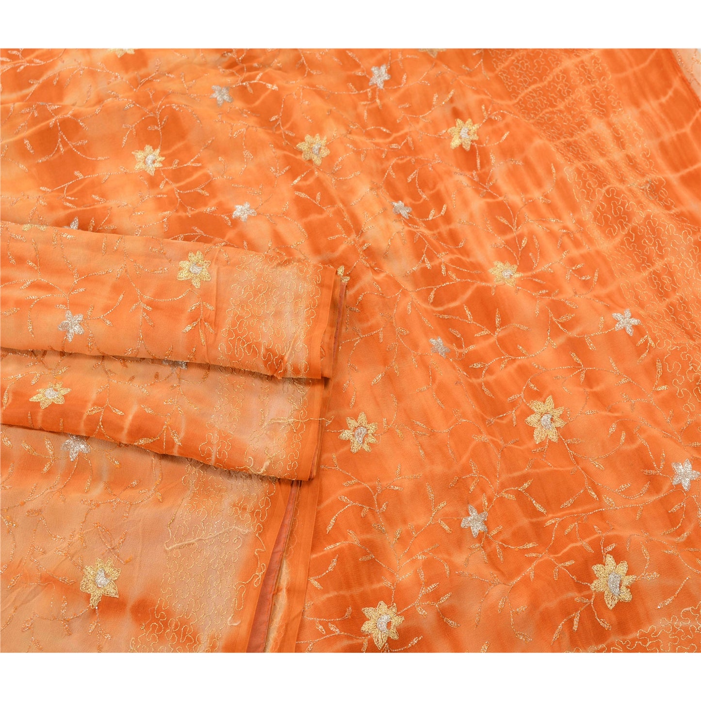 Sanskriti Vintage Saree 100% Pure Georgette Silk Embroidered Sustainable Fabric Leheria Sari