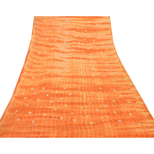 Sanskriti Vintage Saree 100% Pure Georgette Silk Embroidered Sustainable Fabric Leheria Sari