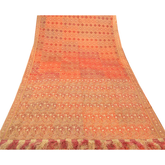 Sanskriti Vintage Red Sarees Art Silk Hand Beaded Woven Sustainable Fabric Cultural Sari