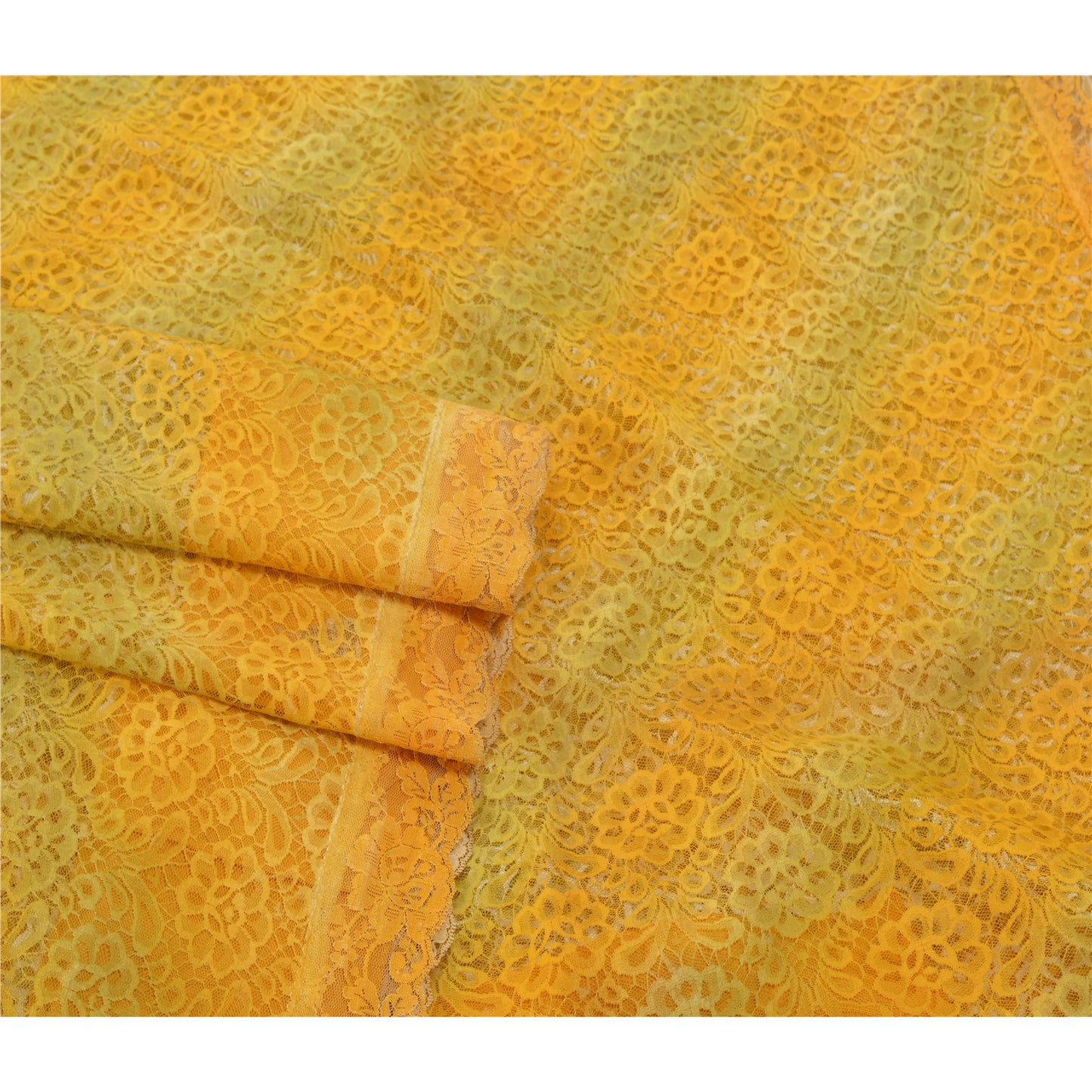 Sanskriti Vintage Yellow Indian Sari Net Mesh Yellow Woven Sustainable Fabric Premium Sarees