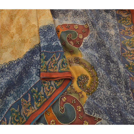 Sanskriti Vintage Sarees Pure Georgette Silk Hand Beaded Bollywood Sari Sustainable Fabric