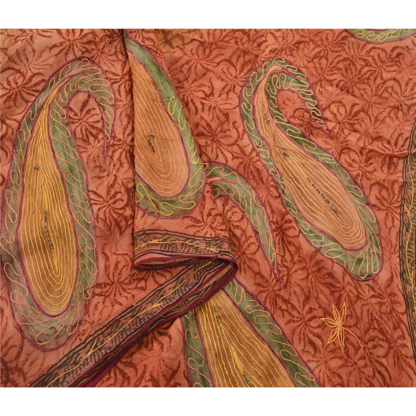 Sanskriti Vintage Bollywood Sarees Pure Georgette Silk Hand Beaded Sustainable Fabric Sari