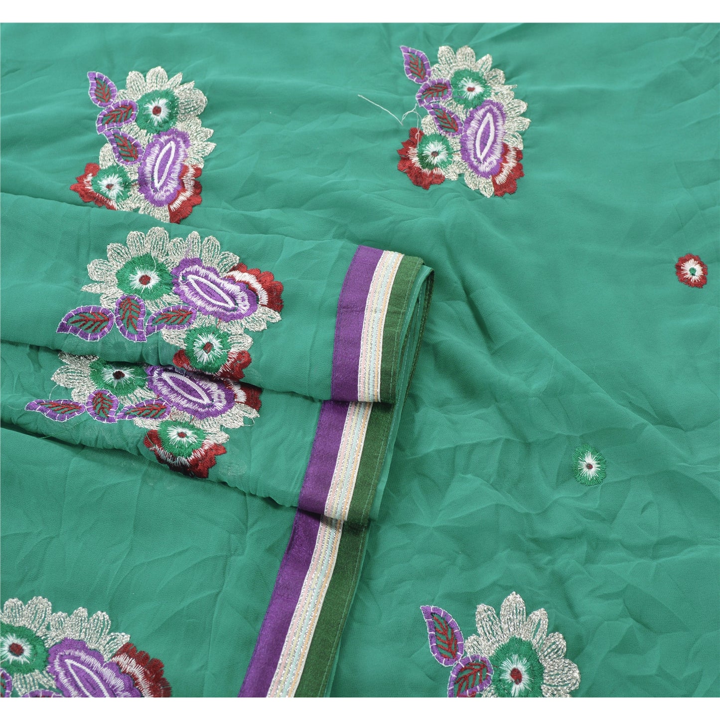 Sanskriti Vintage Sarees Georgette Embroidered Craft Sustainable Fabric Sari Blouse Piece