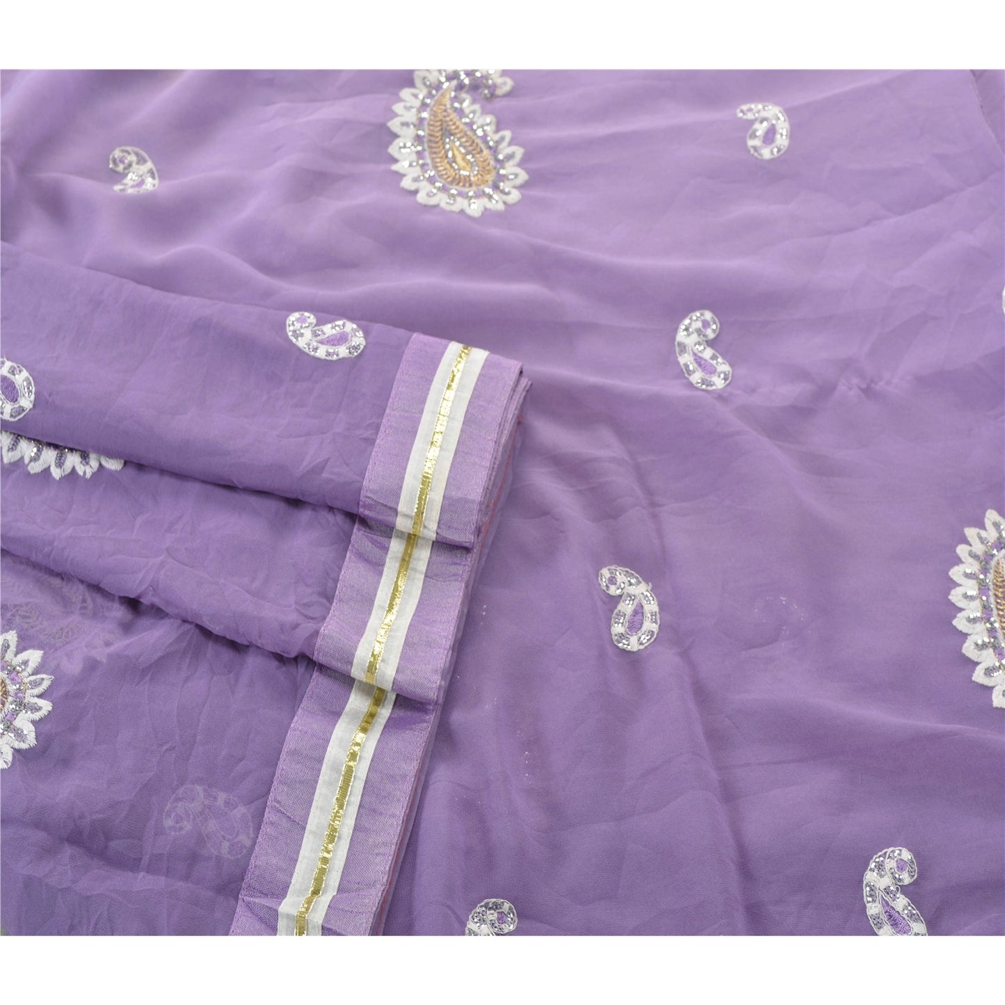 Sanskriti Vintage Purple Sarees Georgette Sustainable Fabric Bollywood Sari Blouse Piece