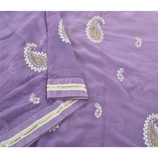 Sanskriti Vintage Purple Sarees Georgette Sustainable Fabric Bollywood Sari Blouse Piece