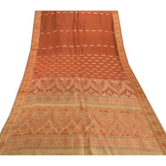 Sanskriti Vintage Orange Sarees Blend Silk Woven Premium Indian Sari Sustainable Fabric